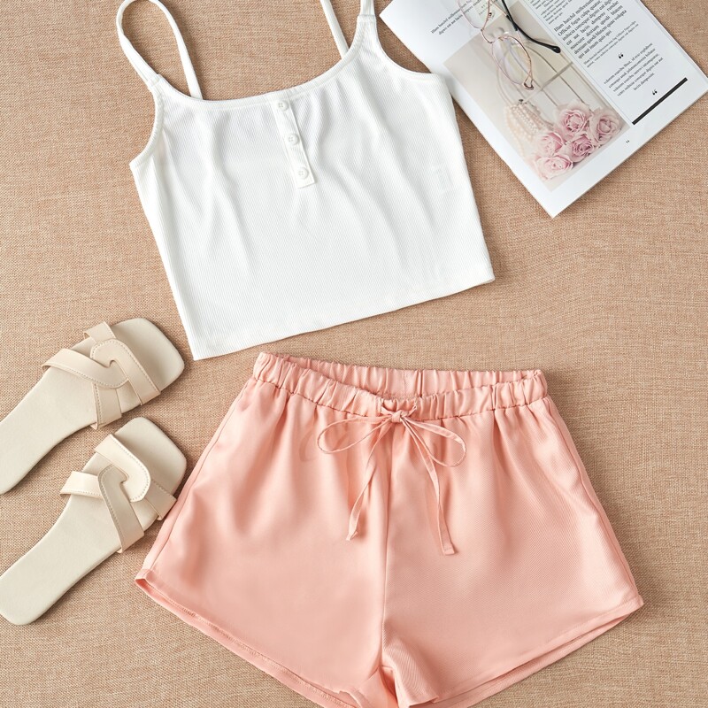 

Ribbed Cami & Drawstring Shorts, Multicolor