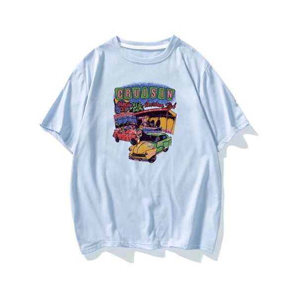 

Men Car & Letter Graphic Tee, Baby blue