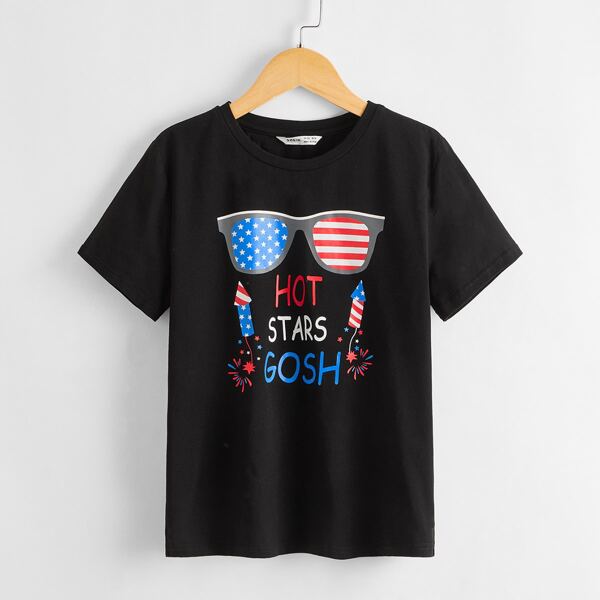 

Boys Letter and Graphic Print Tee, Black