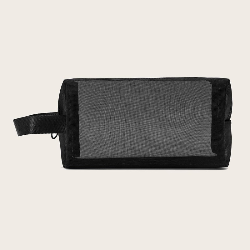 

1pc Clear Mesh Makeup Bag, Black