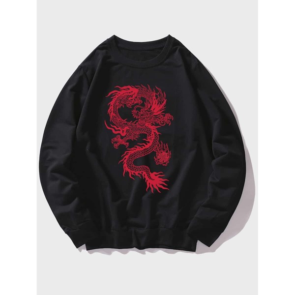

Men Chinese Dragon Graphic Sweatshirt, Black