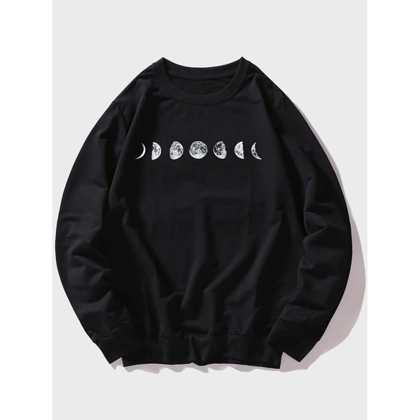 

Men Moon Print Sweatshirt, Black