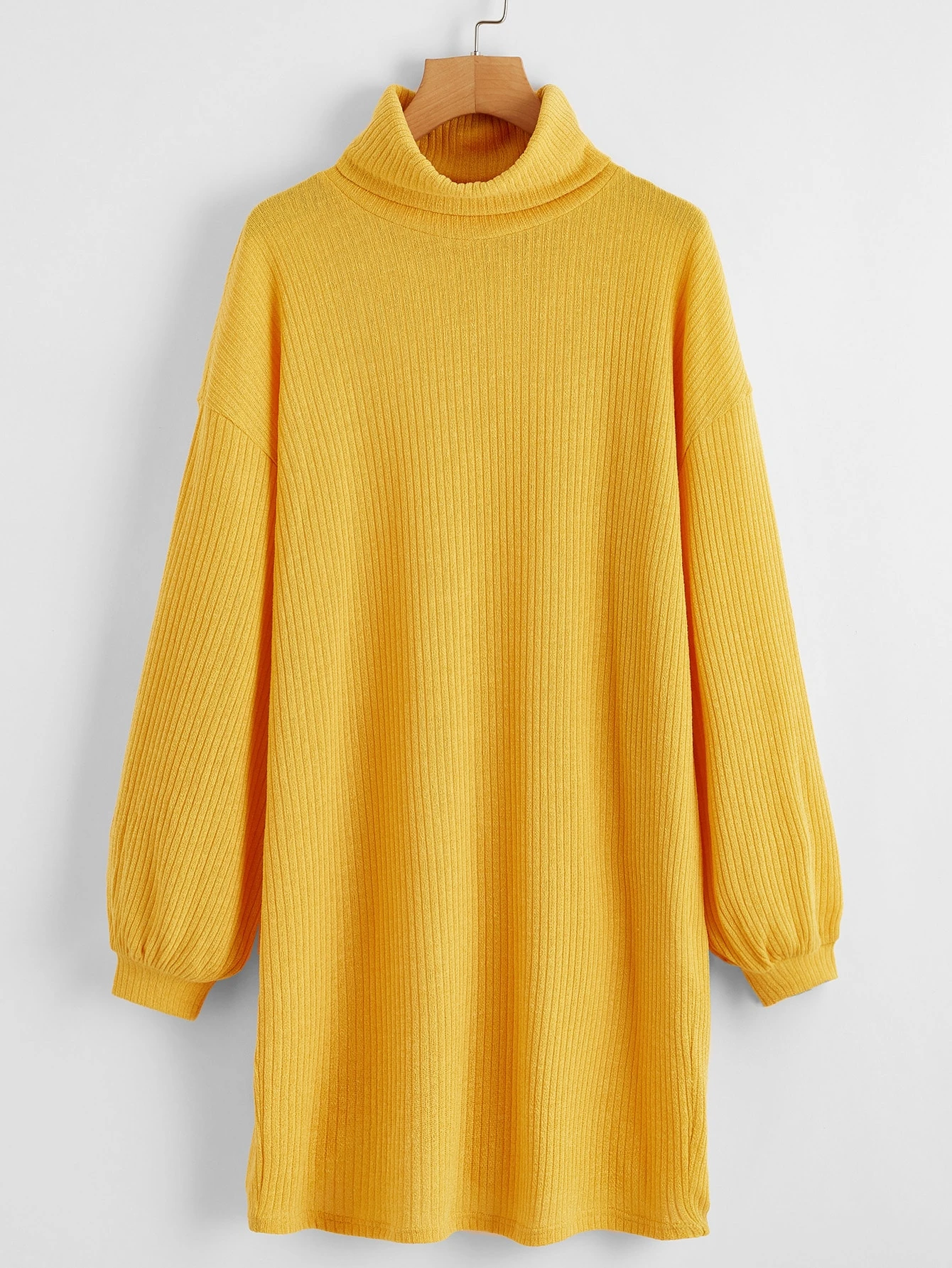 Funnel Neck Drop Shoulder Rib Knit Dress Shein Eur