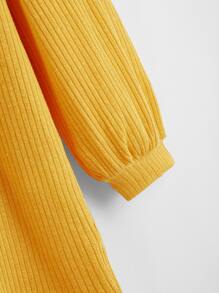 SHEIN Funnel Neck Drop Shoulder Rib-knit Dress - Yellow - View 3