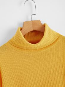 SHEIN Funnel Neck Drop Shoulder Rib-knit Dress - Yellow - View 4