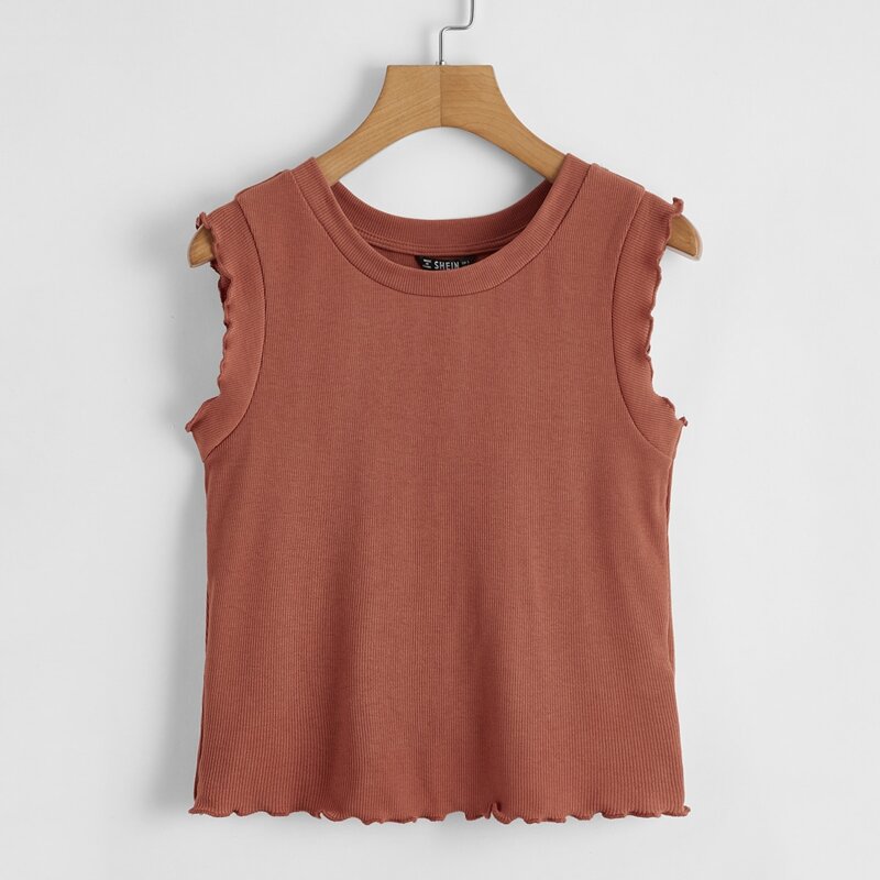 

Lettuce Trim Rib-knit Tank Top, Rust brown