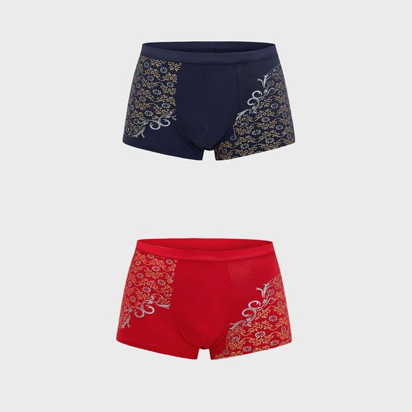 

Men 2pcs Damask Print Boxer Brief, Multicolor