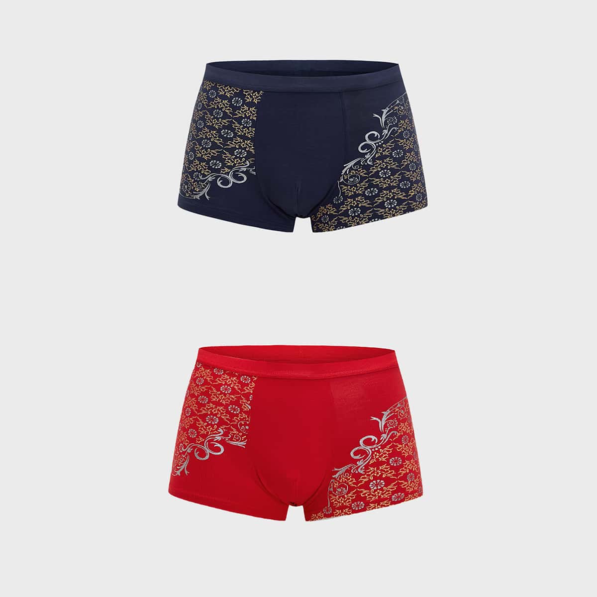 

Guys 2pcs Damask Print Boxer Brief, Multicolor