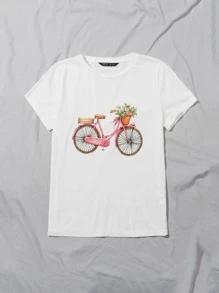 SHEIN LUNE Graphic Print Top - White - View 5