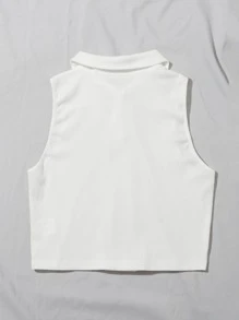 Muchica Button Half Placket Rib-knit Tank Top - White - View 2