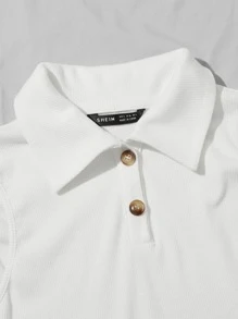 Muchica Button Half Placket Rib-knit Tank Top - White - View 3