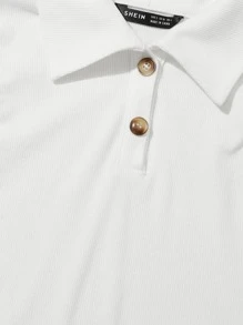 Muchica Button Half Placket Rib-knit Tank Top - White - View 4