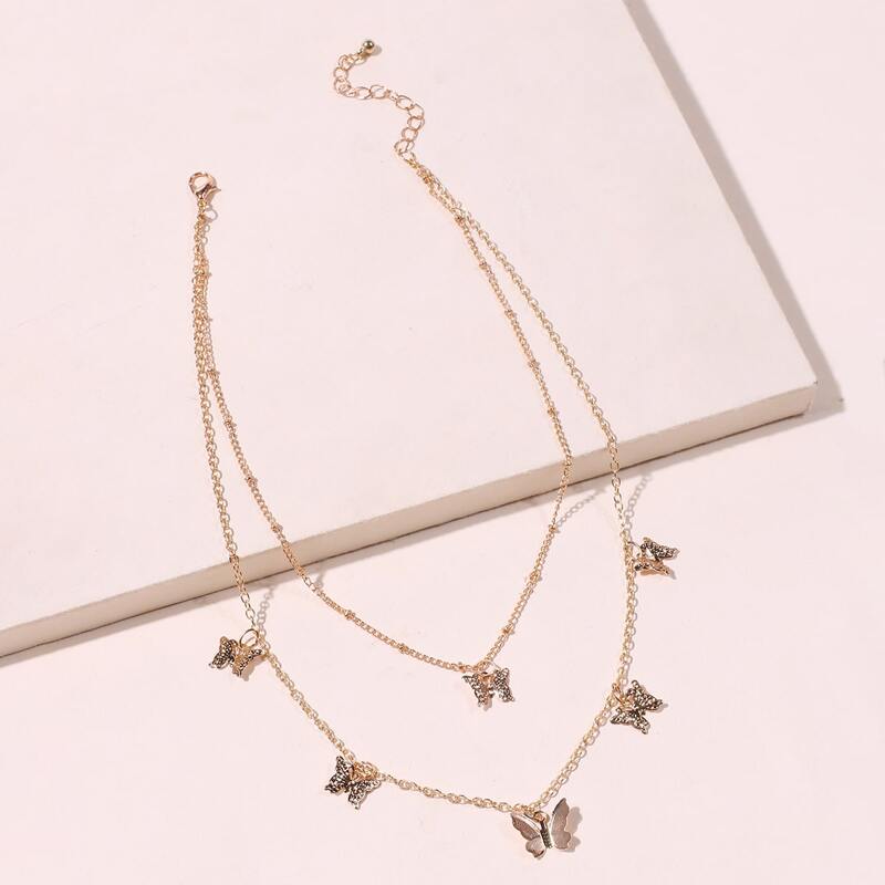 

Butterfly Layered Chain Necklace, Gold