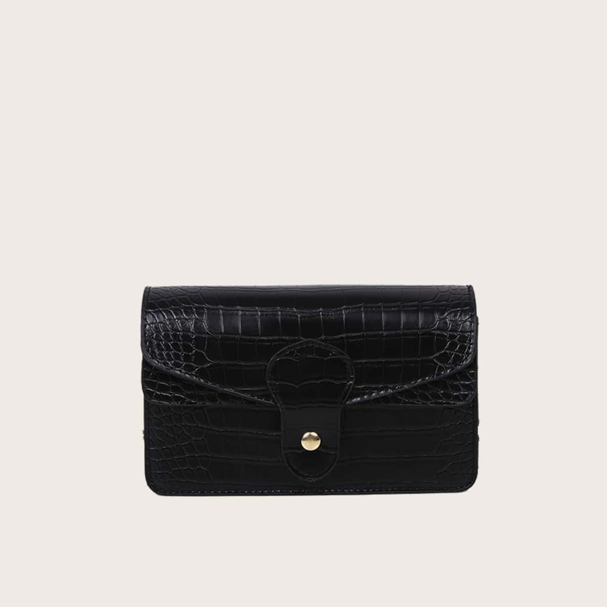 

Croc Embossed Chain Crossbody Bag, Black