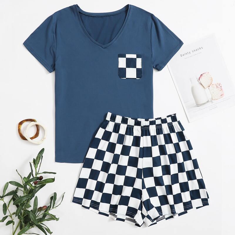 

Checkerboard Tee & Shorts PJ Set, Multicolor