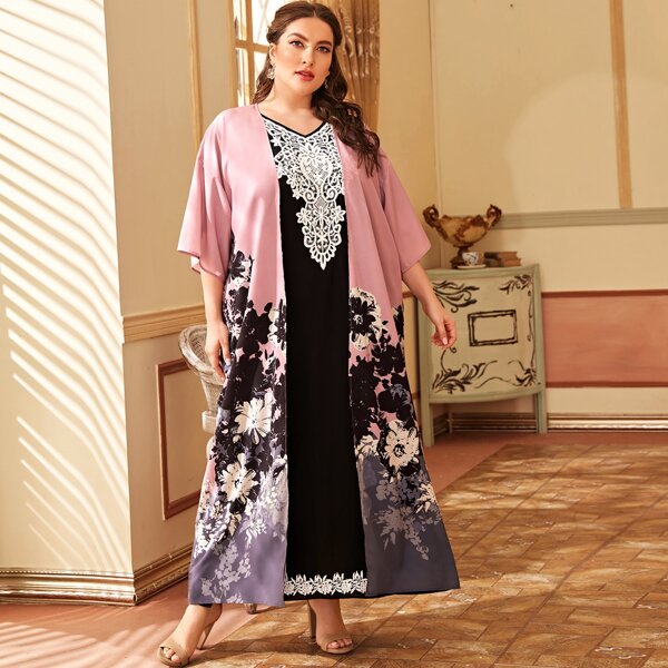 

Plus Drop Shoulder Floral Print Kimono, Multicolor