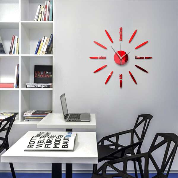 

Letter Design Mirror Surface Wall Clock, Red