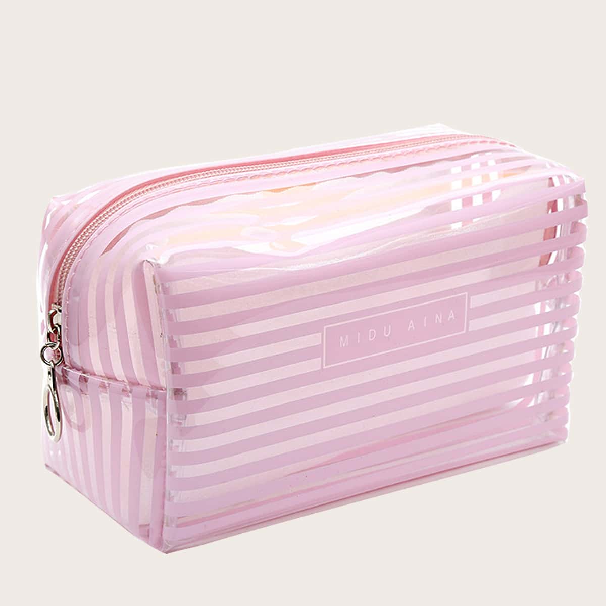 

Striped Clear Makeup Bag, Pastel baby pink