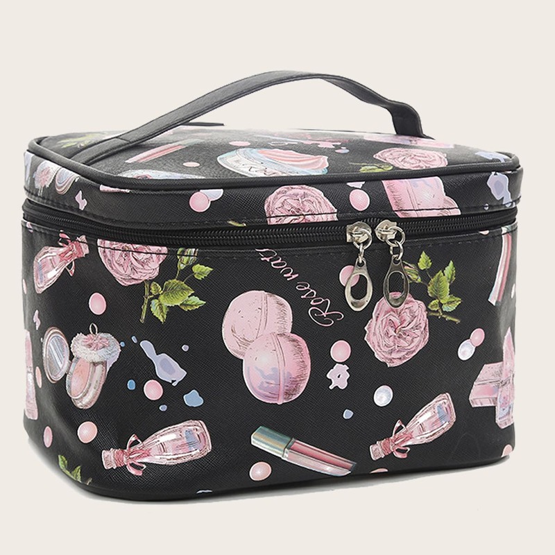 

Flower Makeup Bag, Black