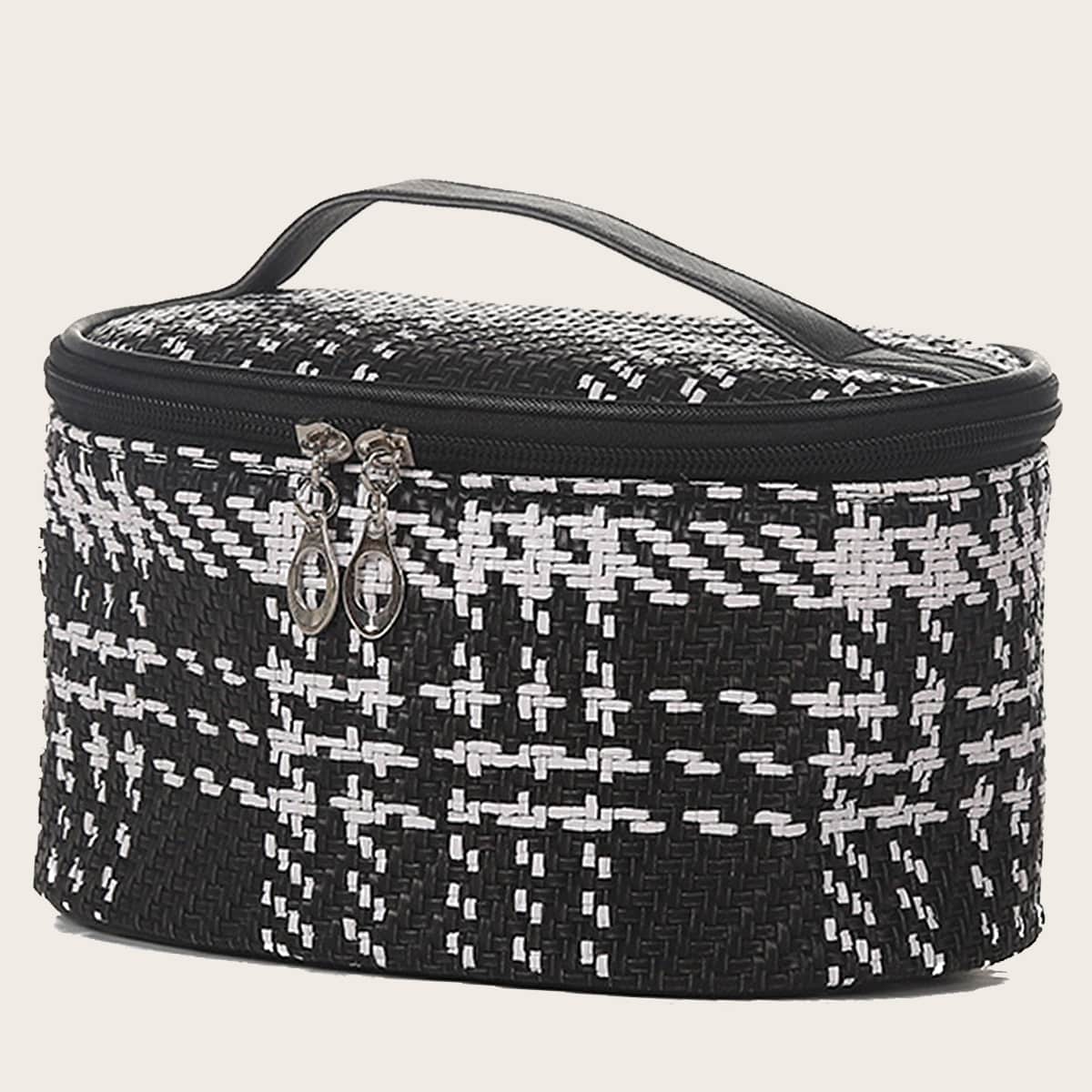 

Plaid Makeup Bag, Black and white