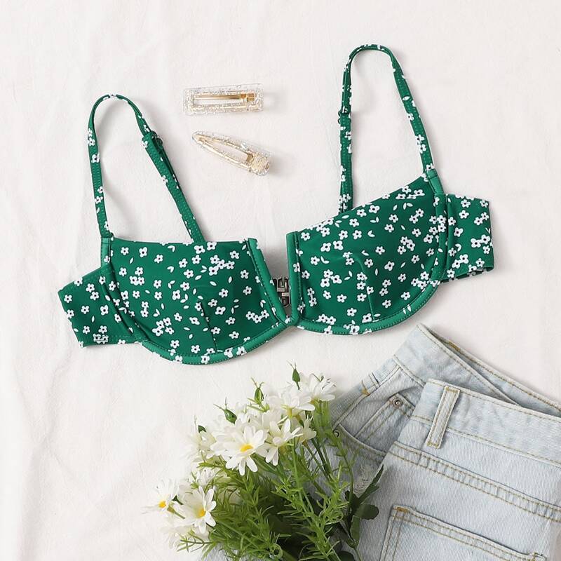 

Ditsy Floral Underwire Bikini Top, Green