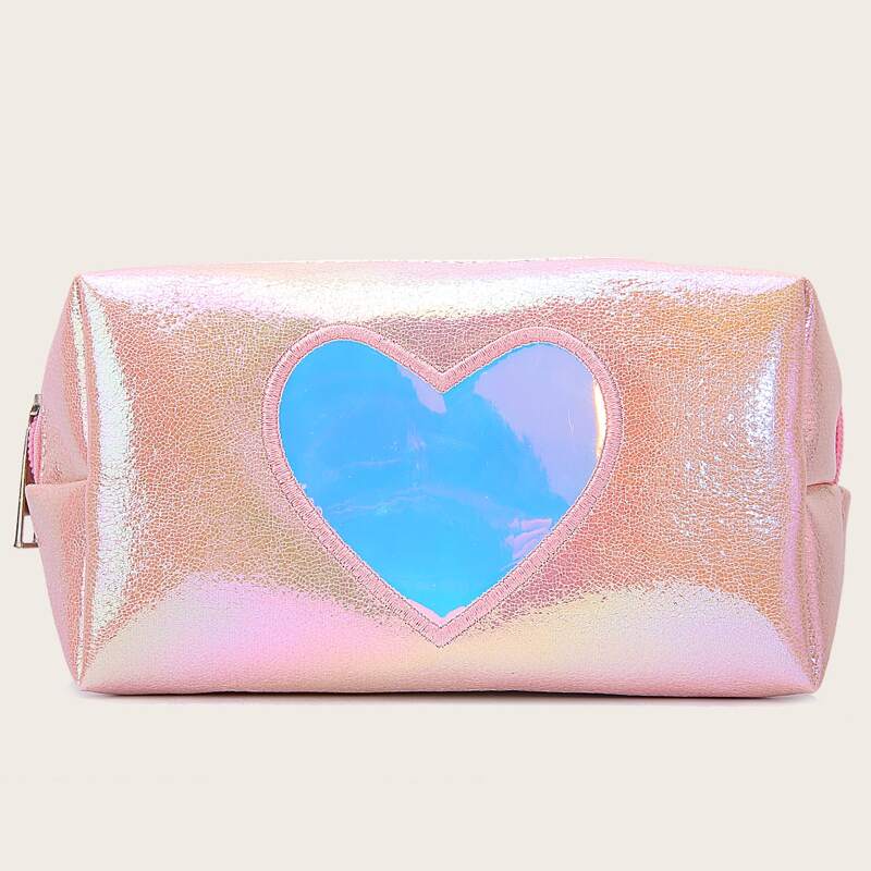 

Glitter Heart Makeup Bag, Pink