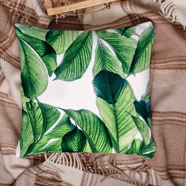 

Leaf Print Cushion Cover Without Filler, Multicolor