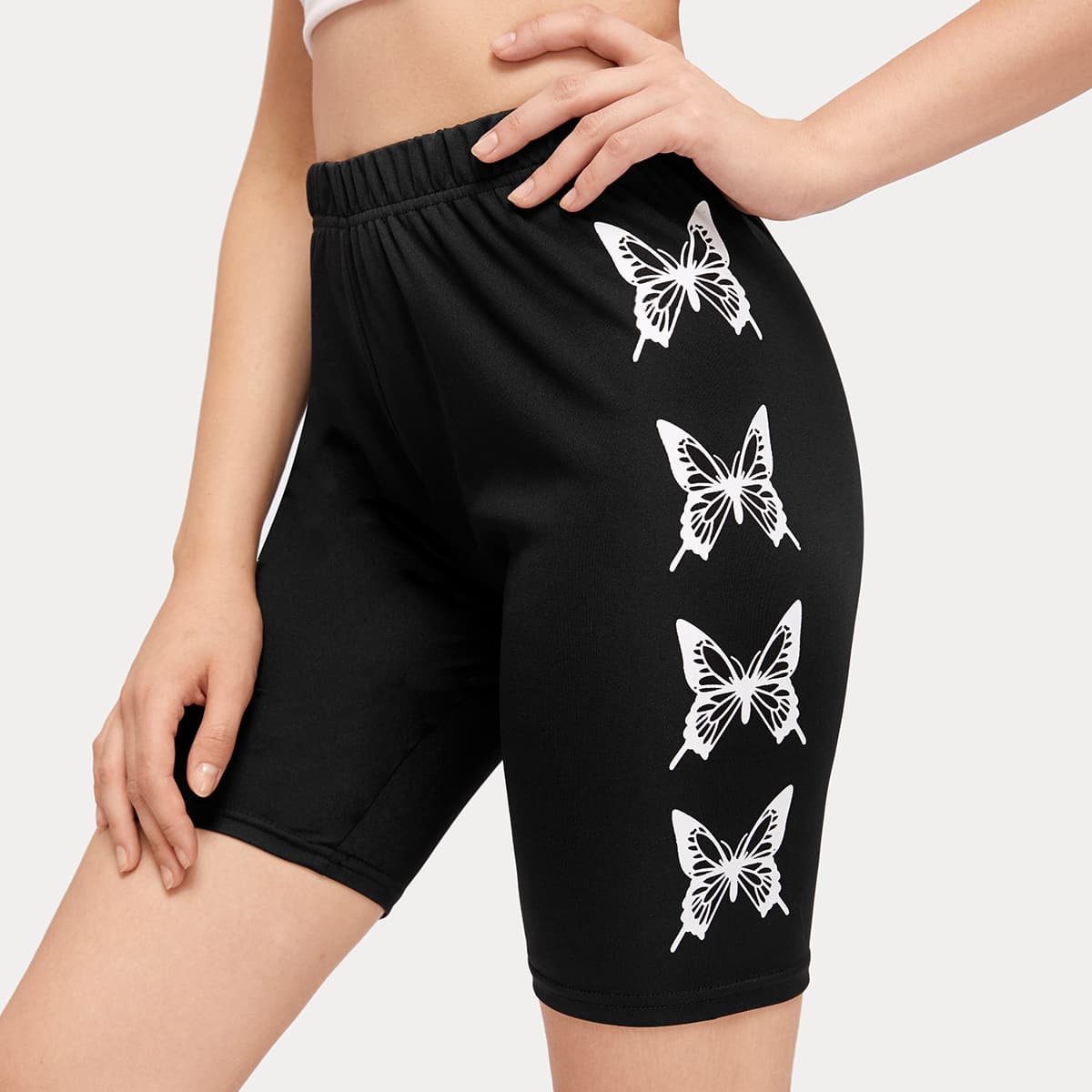 

Butterfly Print Biker Shorts, Black
