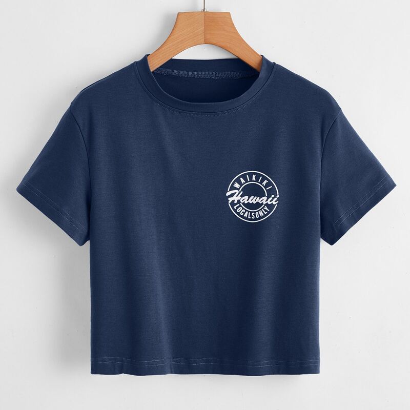 

Letter Graphic Crop Tee, Navy blue