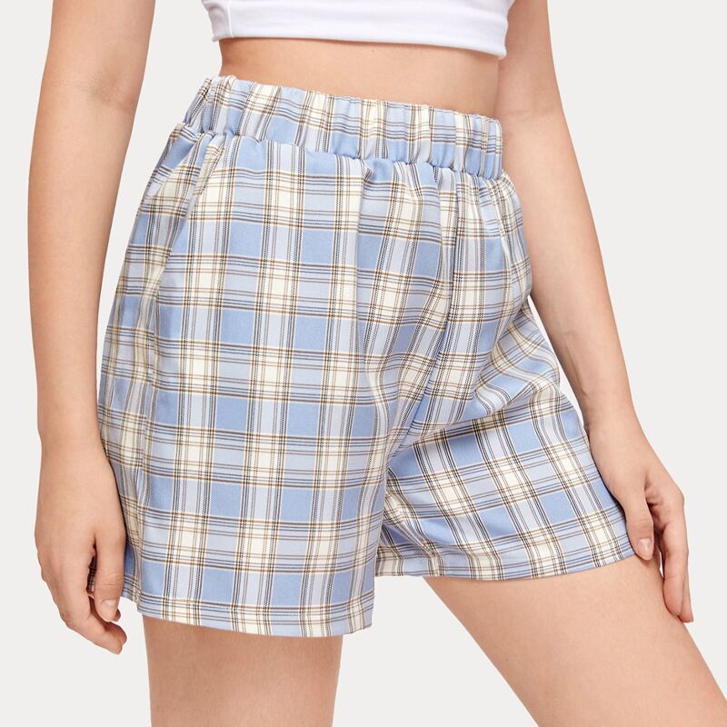 

Plaid Elastic Waist Shorts, Multicolor