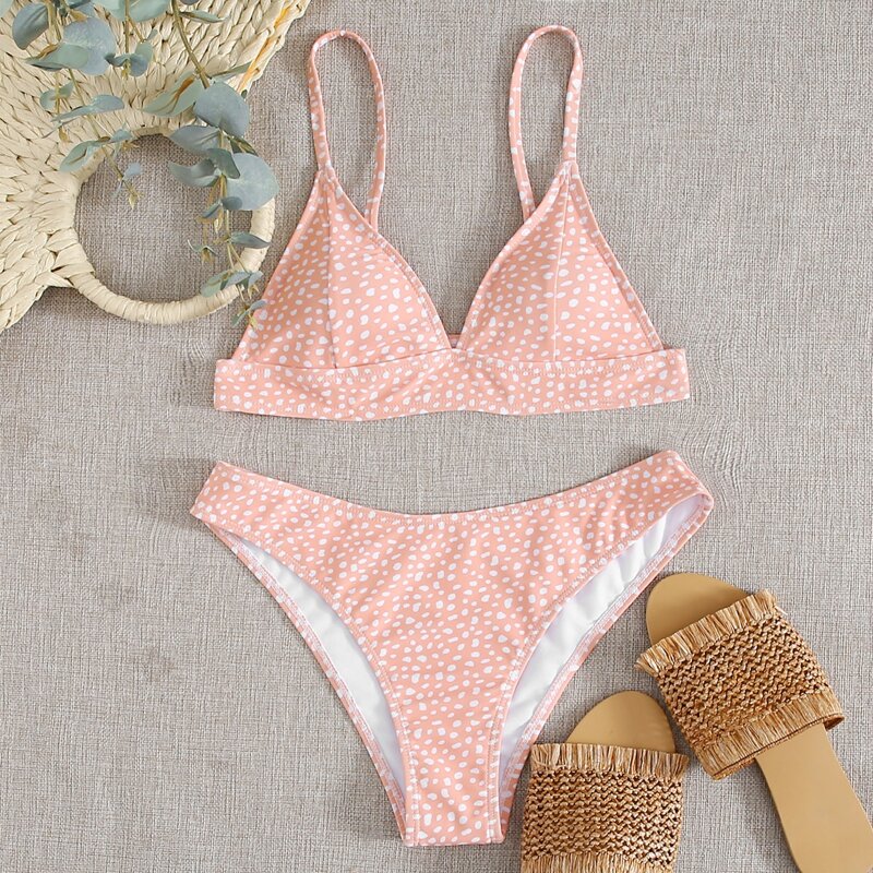 

Dalmatian Triangle Bikini Swimsuit, Pastel coral orange
