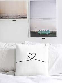 Heart Print Cushion Cover Without Filler - Black and White - View 2