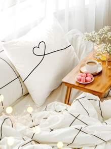 Heart Print Cushion Cover Without Filler - Black and White - View 3