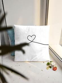 Heart Print Cushion Cover Without Filler - Black and White - View 4