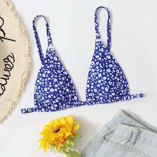 

Ditsy Floral Triangle Bikini Top, Royal blue