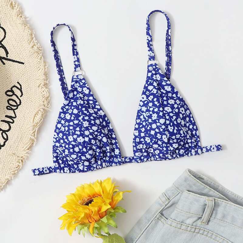 

Ditsy Floral Triangle Bikini Top, Royal blue