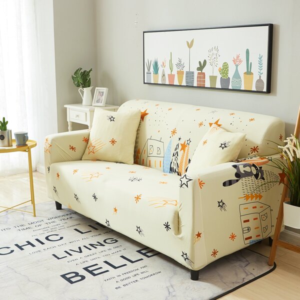 

Cartoon Graphic Stretchy Sofa Cover Without Cushion, Multicolor