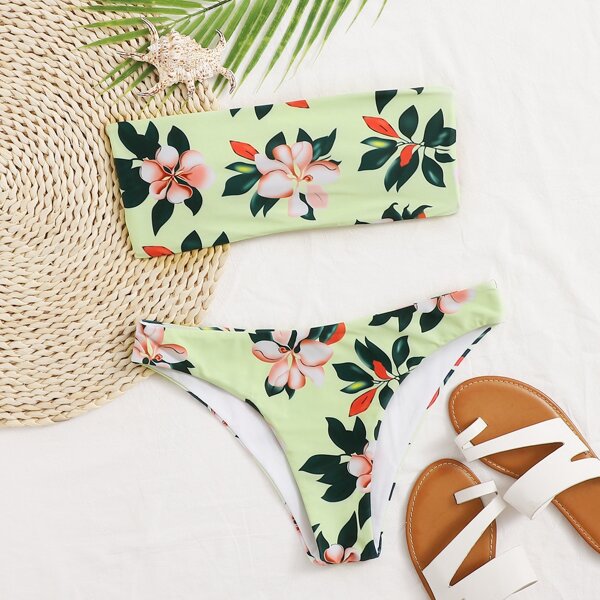 

Floral Bandeau Bikini Swimsuit, Multicolor