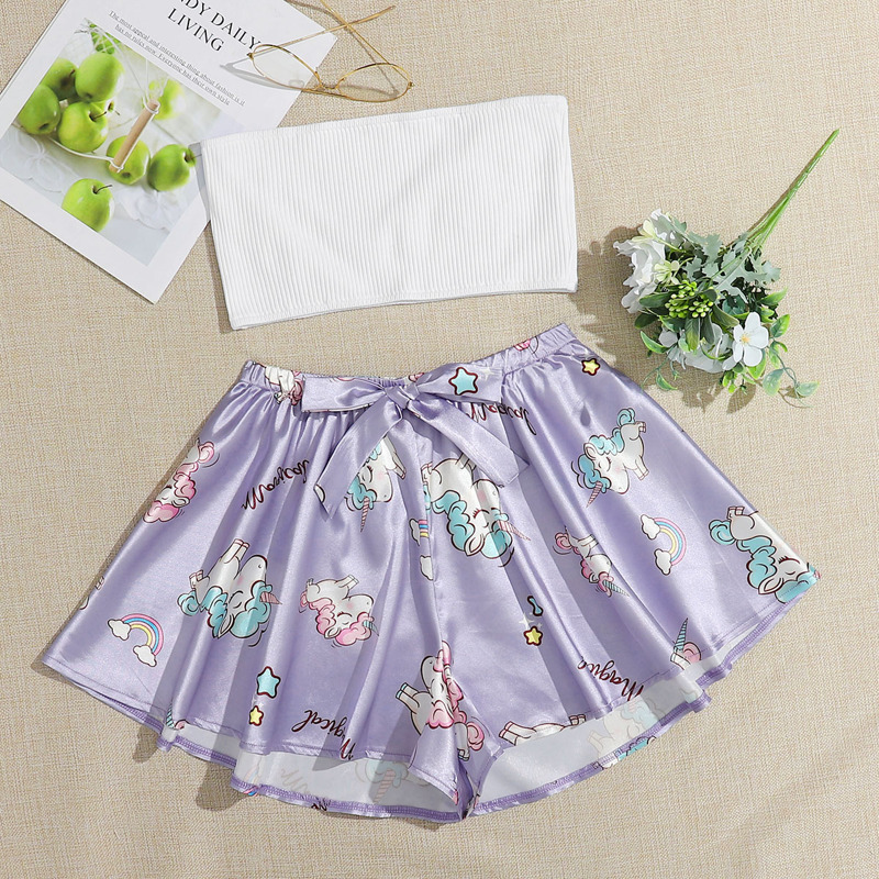 

Tube Top With Unicorn Print Shorts Night Set, Multicolor