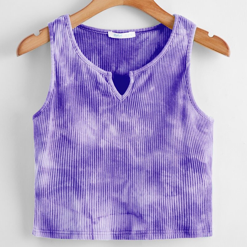 

Notched Neck Ribbed Tank Top, Violet purple