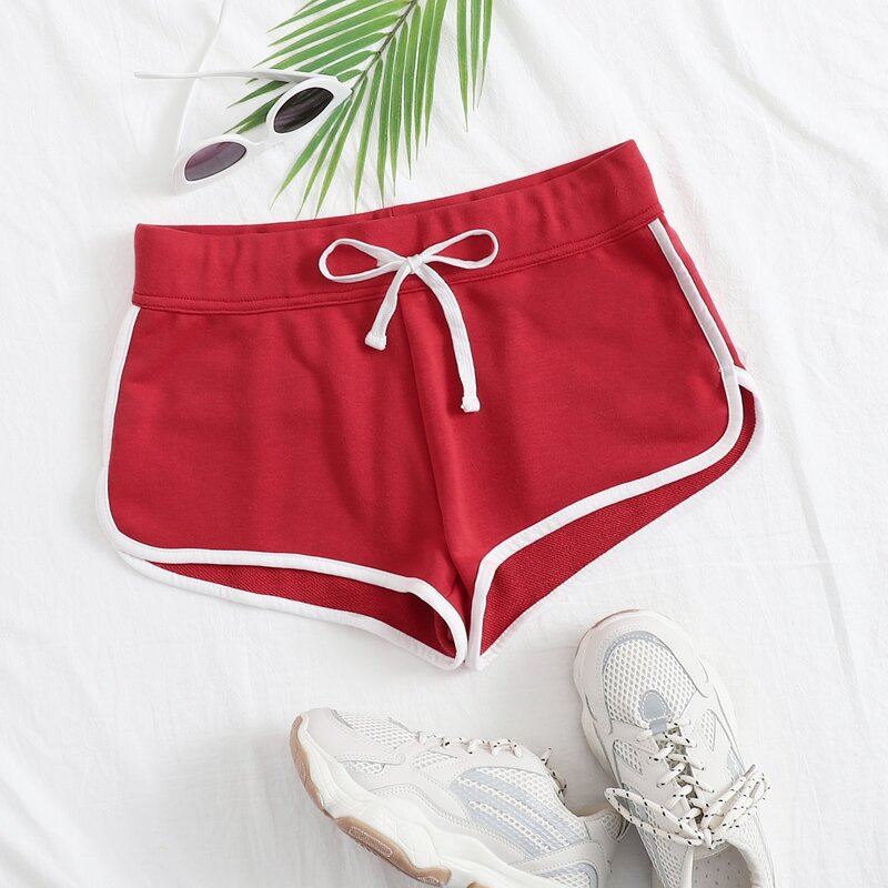 

Drawstring Waist Dolphin Shorts, Red