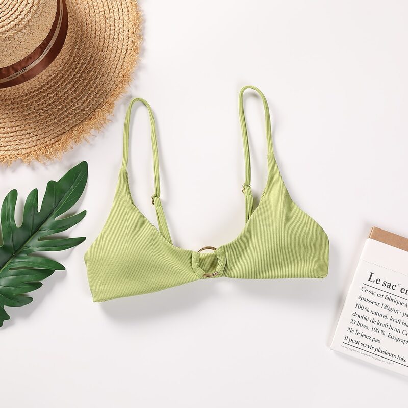 

Rib Ring Linked Bikini Top, Pastel lime green