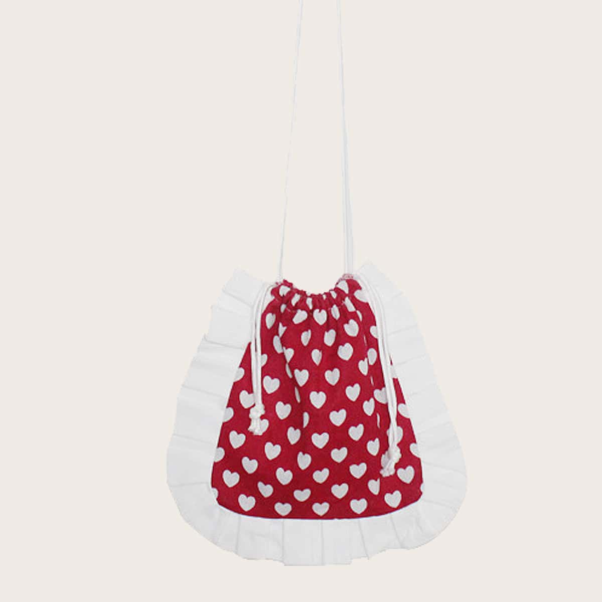 

Heart Ruffle Hem Canvas Tote Bag, Red and white