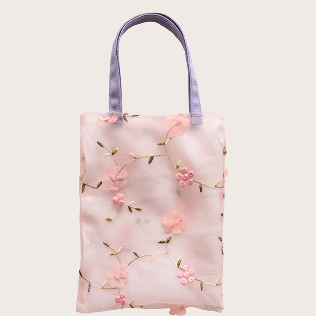 

Floral Mesh Tote Bag, Pastel baby pink