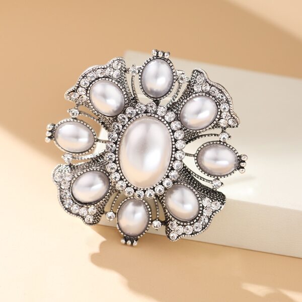 

Faux Pearl Decor Brooch, Silver