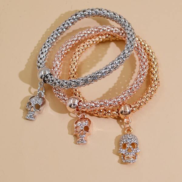 

3pcs Skull Charm Bracelet, Multicolor