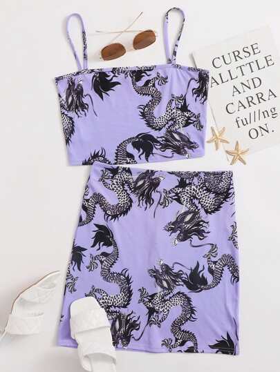 Dragon Crop Cami & Skirt