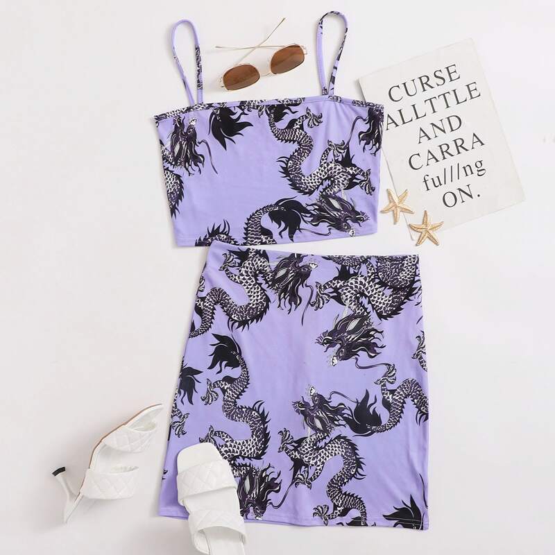 

Dragon Crop Cami & Skirt, Lilac purple