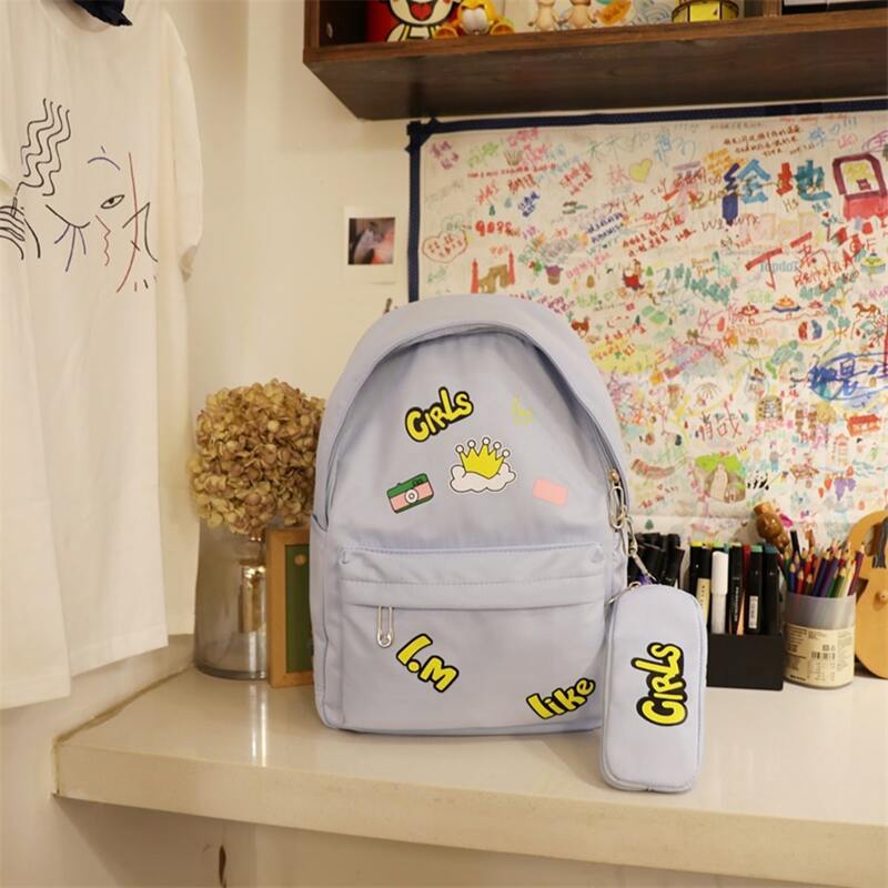 

Cartoon Backpack With Pencil Case, Pastel baby blue