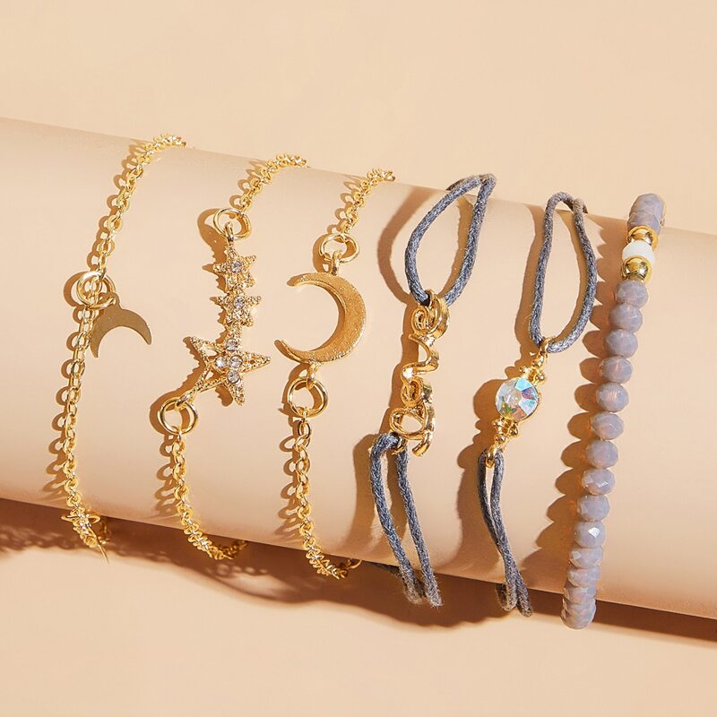 

6pcs Star & Moon Bracelet, Multicolor